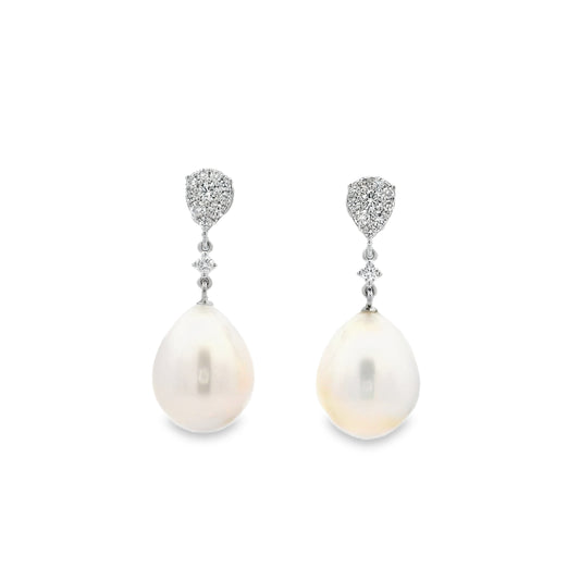 Pear Shape Pearl And Diamond Drop Earrings
