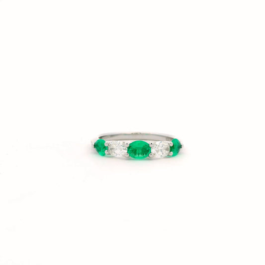 0.56ct Oval And Pear Cut Emerald And Diamond Five Stone Ring