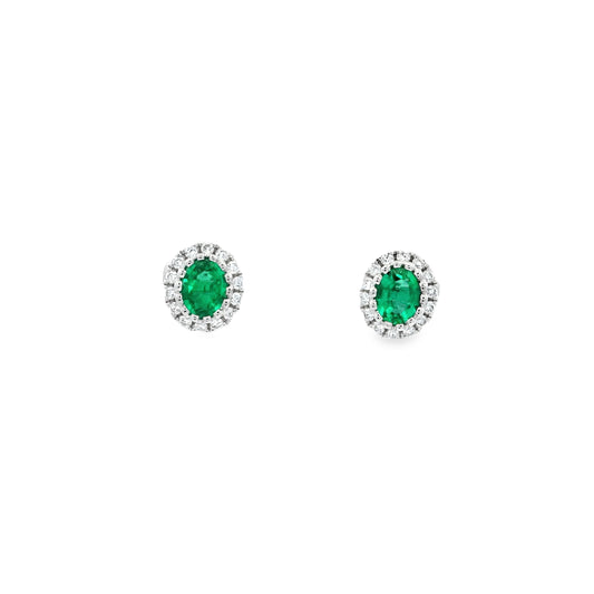 0.55ct Oval Emerald And Diamond Cluster Stud Earrings