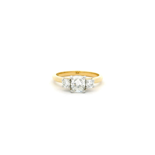 Certified 0.70ct Cushion Diamond And Round Diamond Three Stone Ring