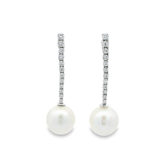 Diamond Line And Pearl Drop Earrings