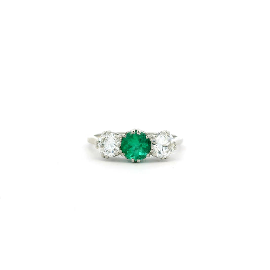 0.73ct Round Emerald And Diamond Three stone Ring
