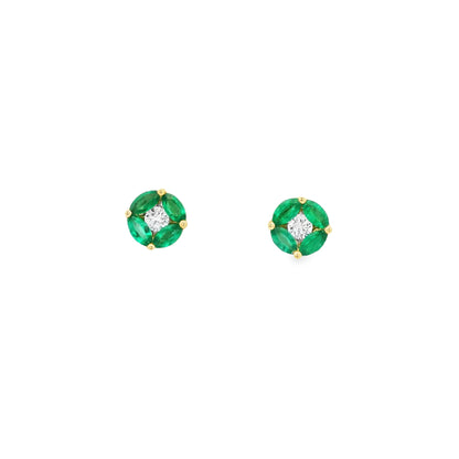 Marquise Emerald And Diamond Round Stud Earrings