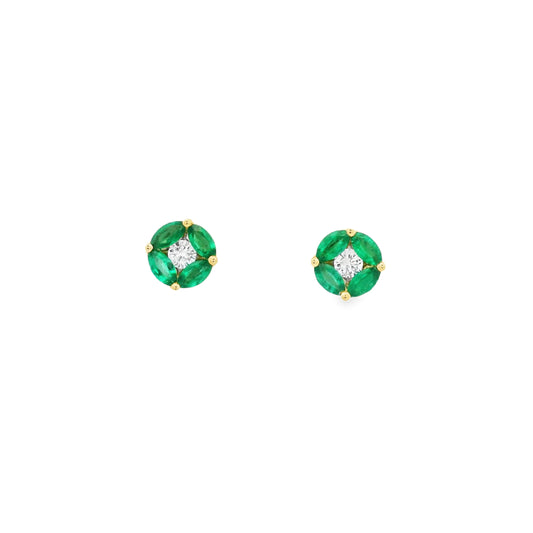 Marquise Emerald And Diamond Round Stud Earrings