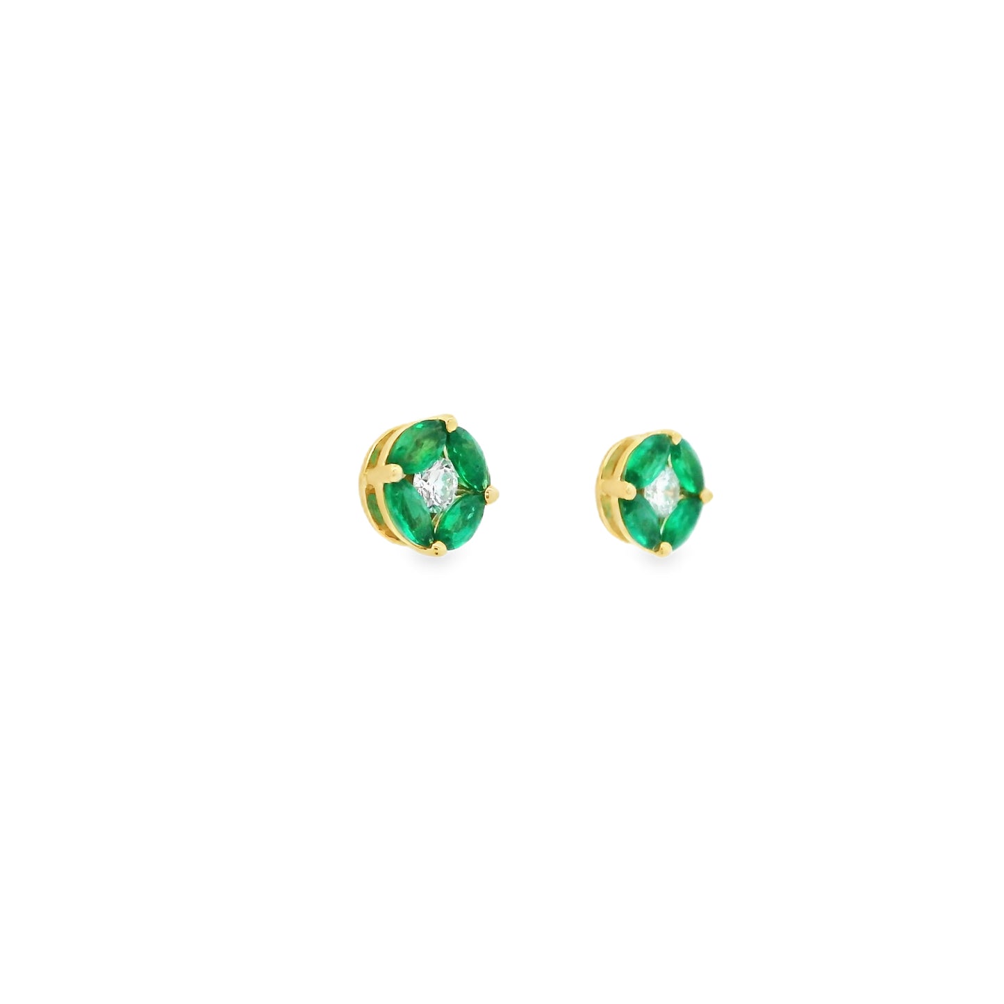 Marquise Emerald And Diamond Round Stud Earrings