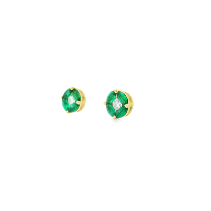 Marquise Emerald And Diamond Round Stud Earrings