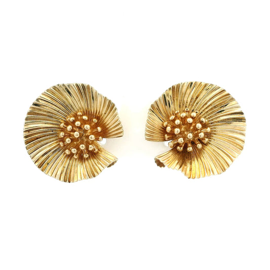 Vintage Yellow Gold Flower Clip Earrings