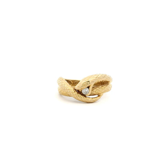 Diamond Yellow Gold Coiled Snake Ring