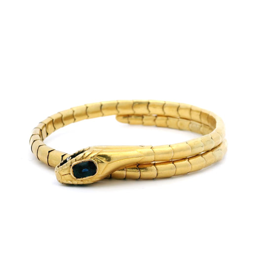0.76ct Yellow Gold Sapphire Coiled Snake Bangle