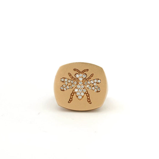 0.36ct Diamond Bee Set Cushion Shape Signet Ring