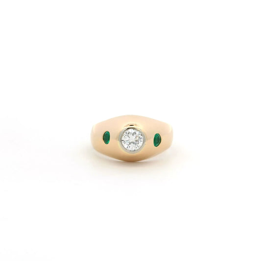 0.40ct Transitional Cut Diamond And Emerald Three Stone Ring