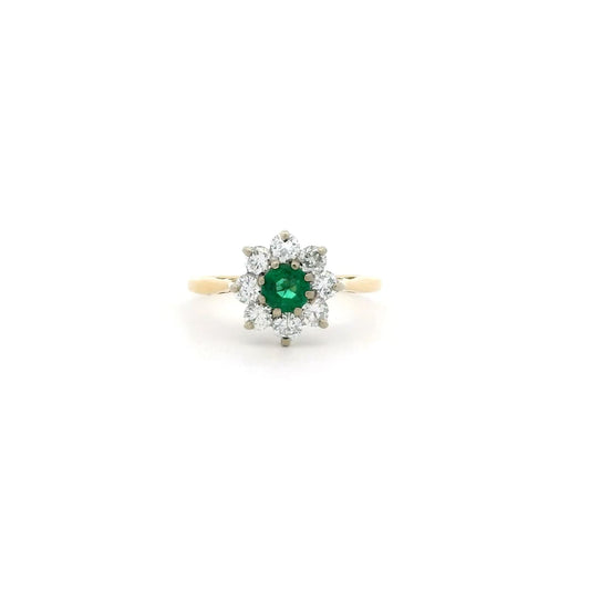 0.17ct Round Emerald And Diamond Cluster Ring