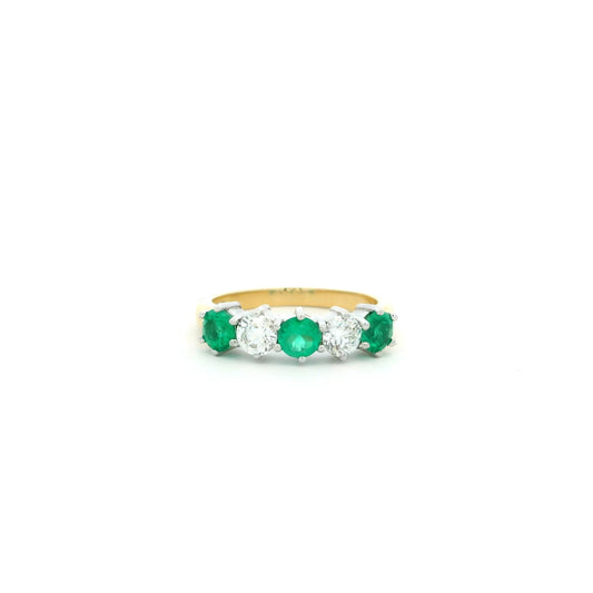 0.75ct Round Emerald And Diamond Five Stone Ring