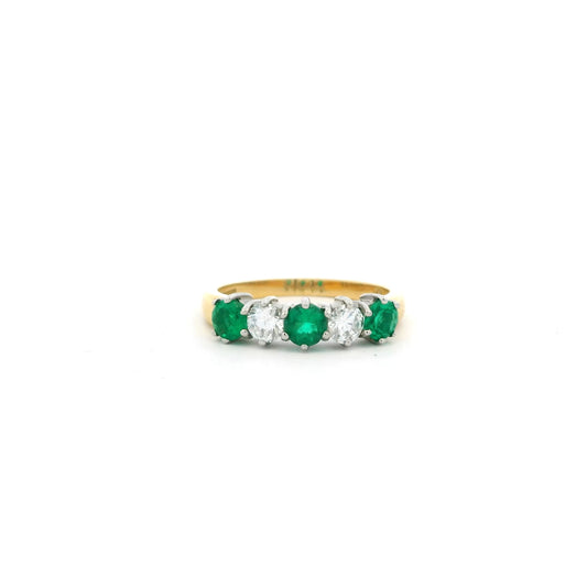 0.65ct Round Emerald And Diamond Five Stone Ring