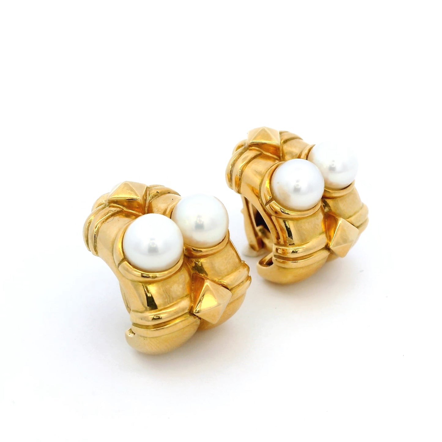Vintage Bulgari Pearl And Yellow Gold Clip Earrings