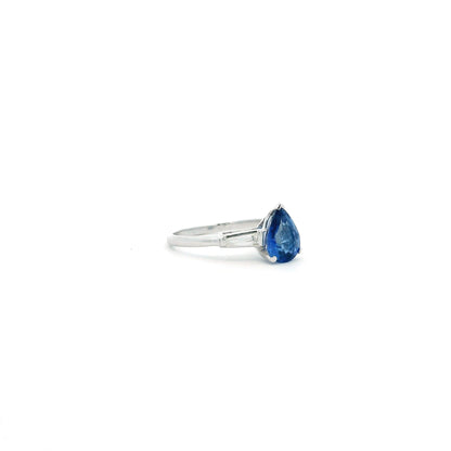 1.69ct Pear Cut Sapphire And Diamond Three Stone Ring