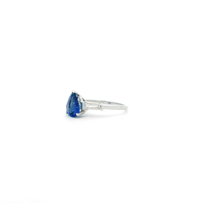 1.69ct Pear Cut Sapphire And Diamond Three Stone Ring