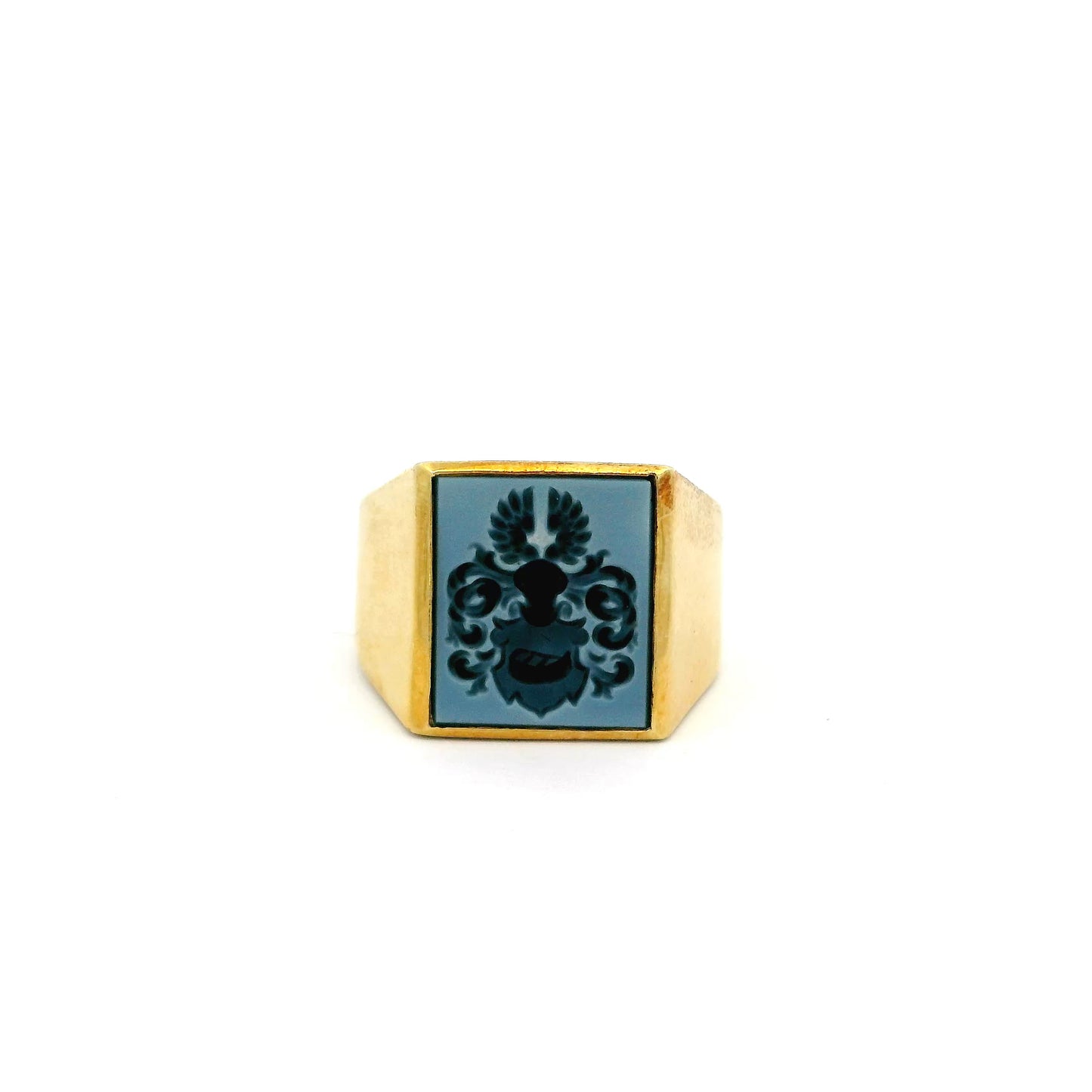 Engraved Sardonyx Square Shaped Signet Ring