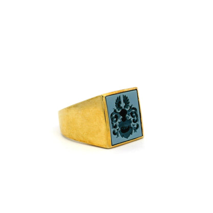 Engraved Sardonyx Square Shaped Signet Ring