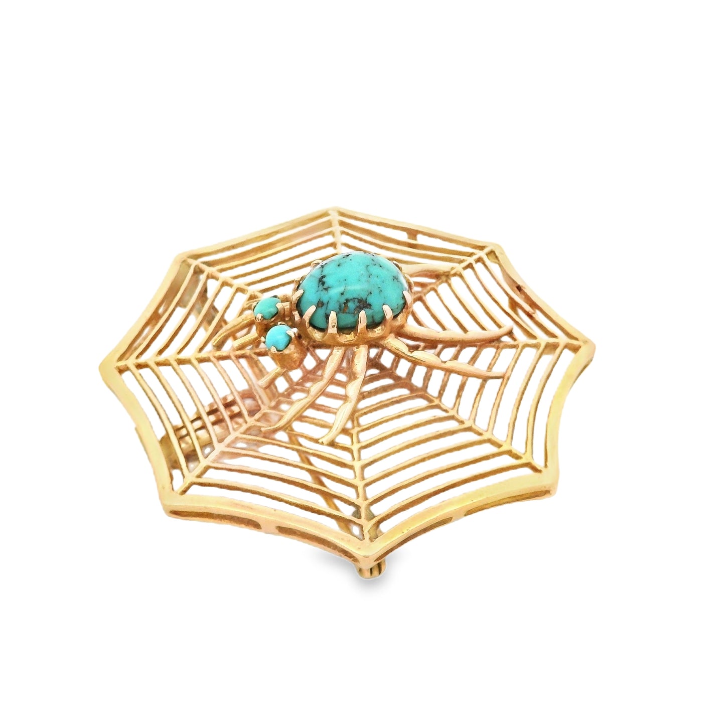 Cabochon Turquoise Spider On Web Pendant Brooch