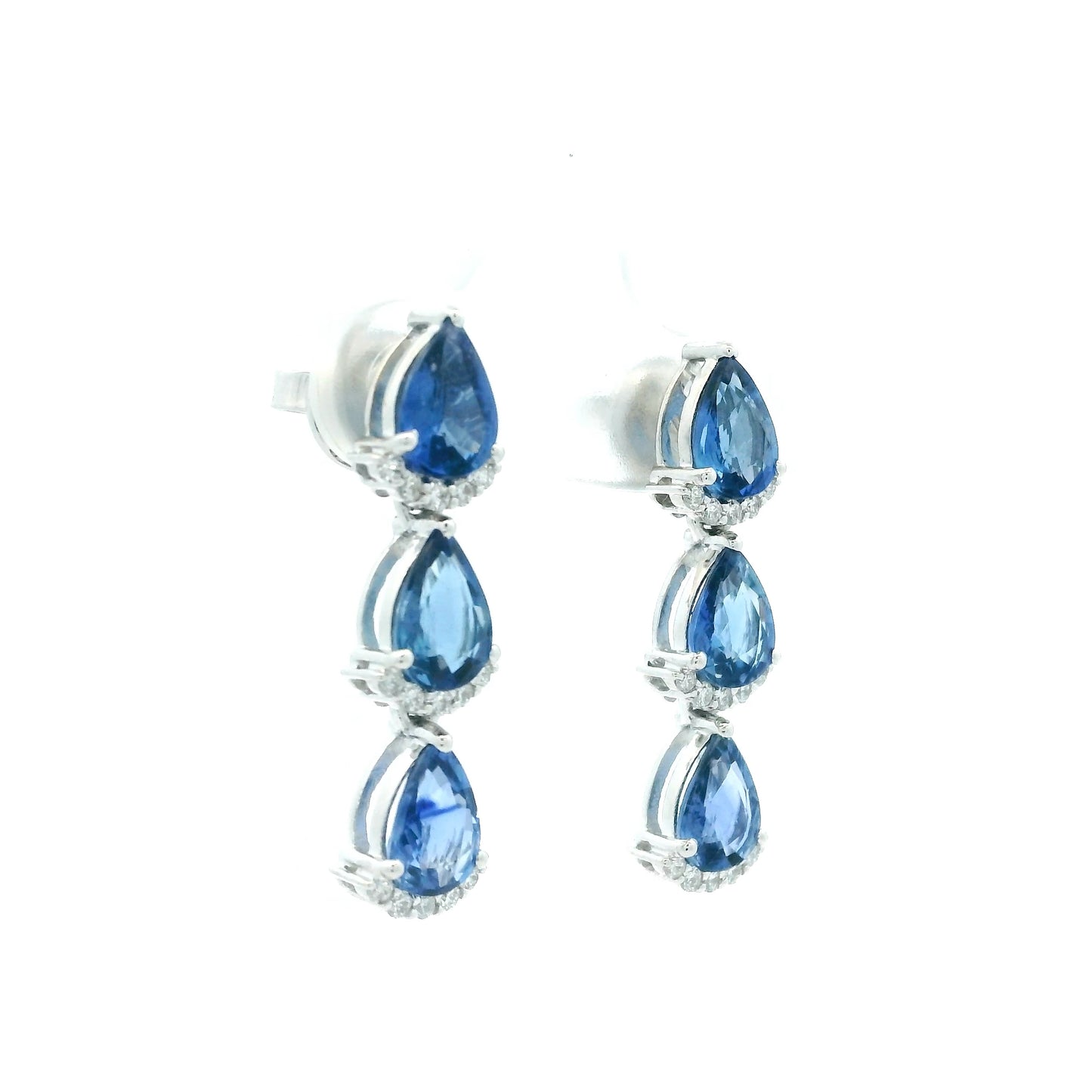 4.80ct Pear Cut Sapphire And Diamond Drop Earrings