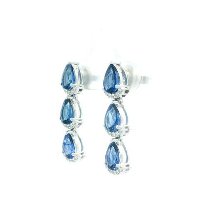 4.80ct Pear Cut Sapphire And Diamond Drop Earrings