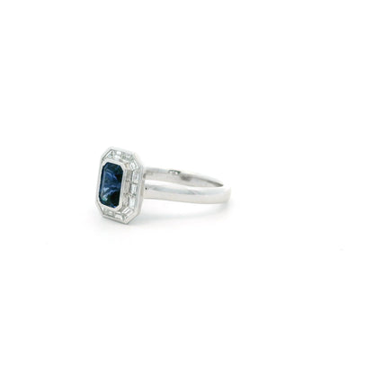 1.13ct Emerald Cut Sapphire And Baguette Cut Diamond Cluster Ring