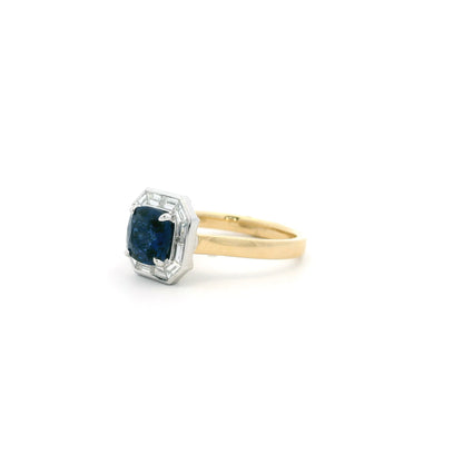 1.73ct Cushion Sapphire And Baguette Cut Diamond Cluster Ring