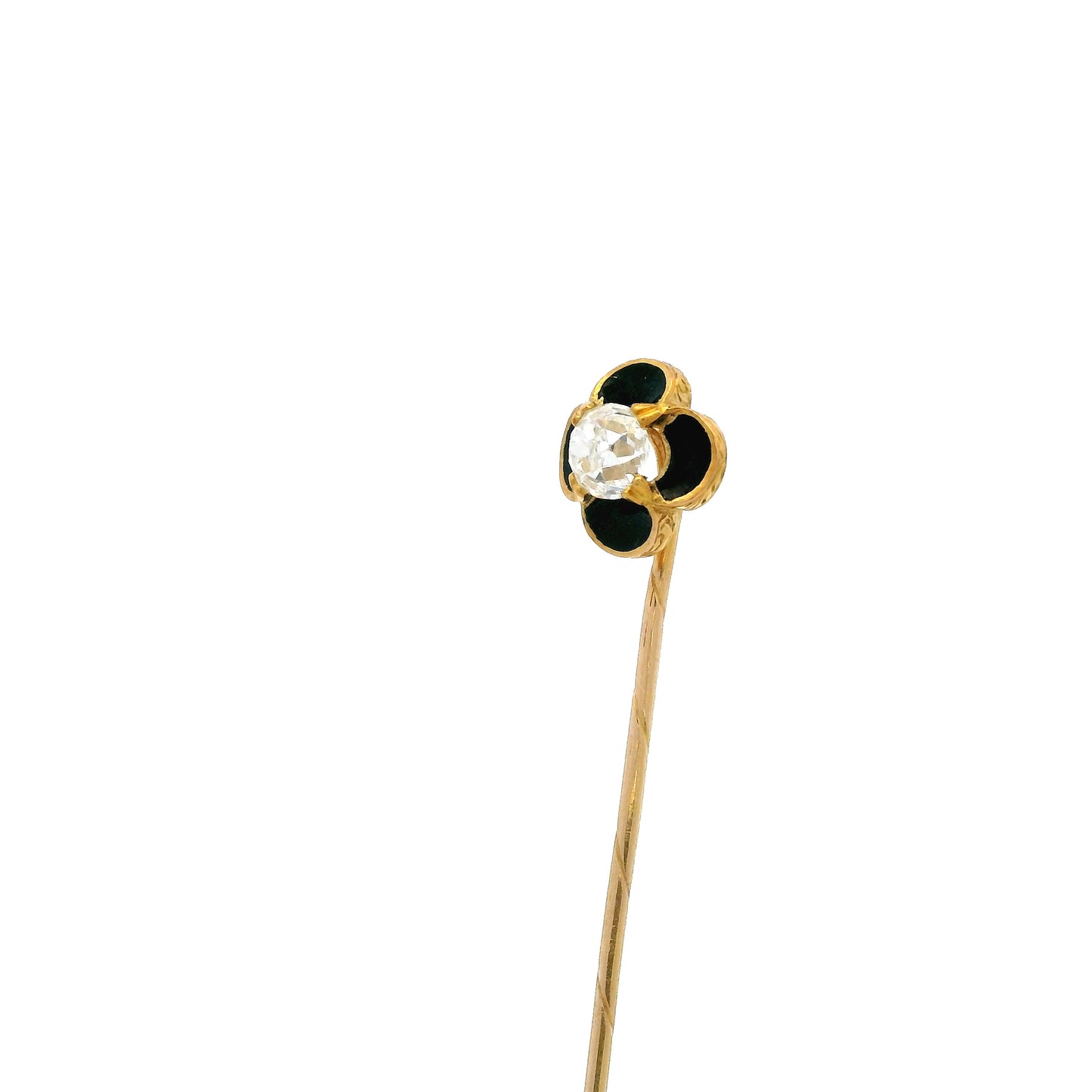 0.70ct Old Cut Diamond And Black Enamel Tie Pin