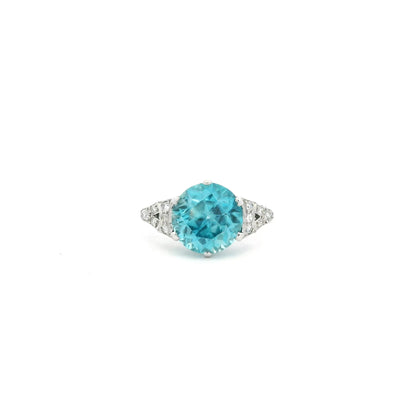 5.65ct Round Blue Zircon Solitaire Ring