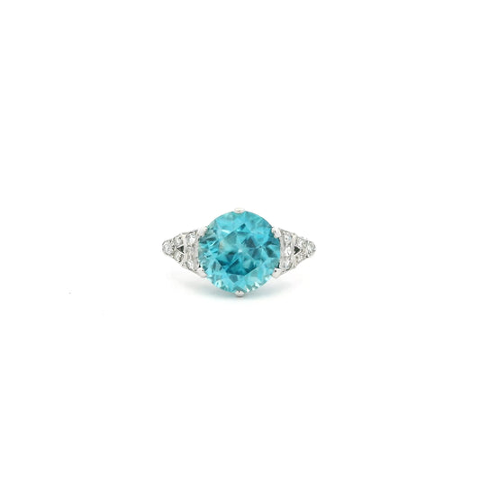 5.65ct Round Blue Zircon Solitaire Ring