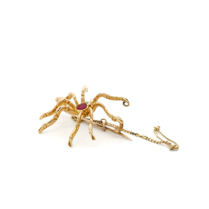 Ruby Set Yellow Gold Spider Brooch