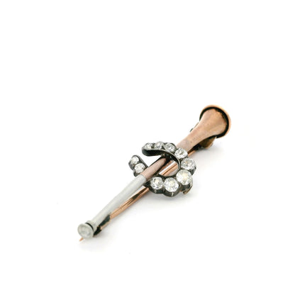 Old Cut Diamond Horseshoe And Horn Bar Brooch