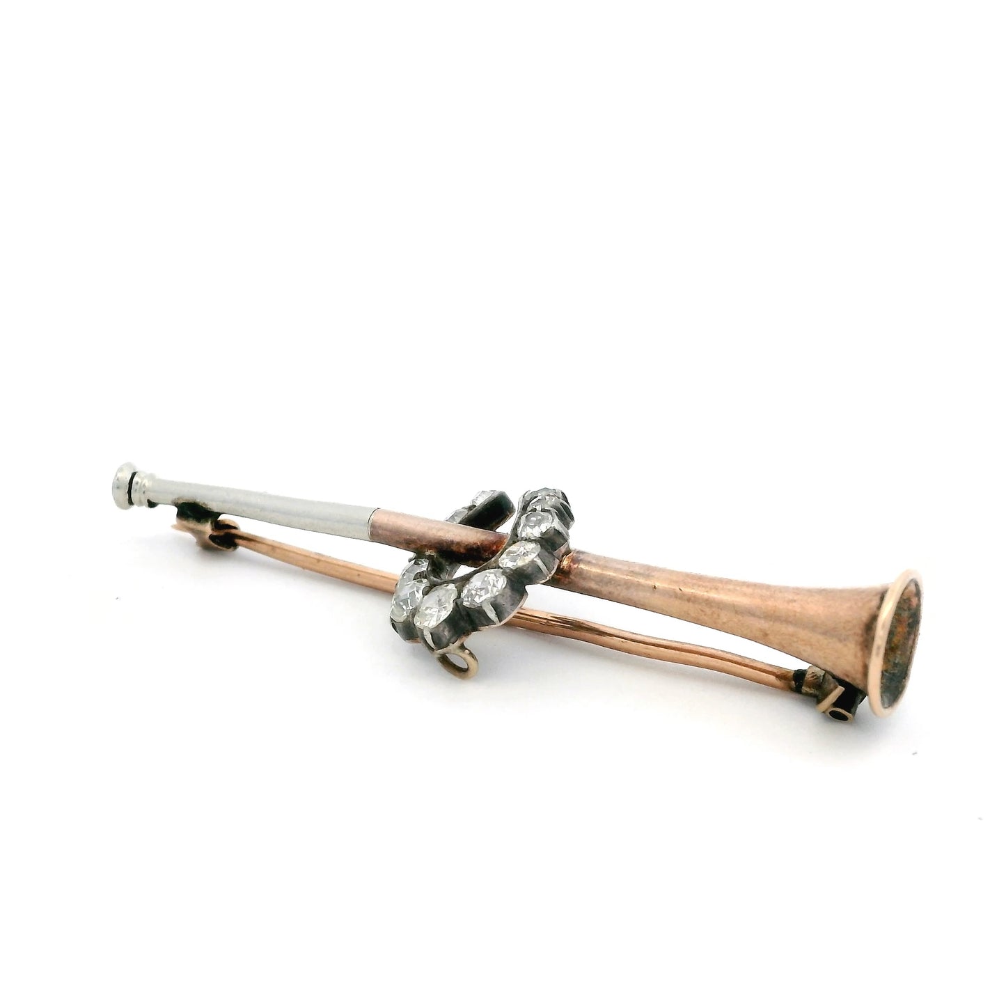 Old Cut Diamond Horseshoe And Horn Bar Brooch