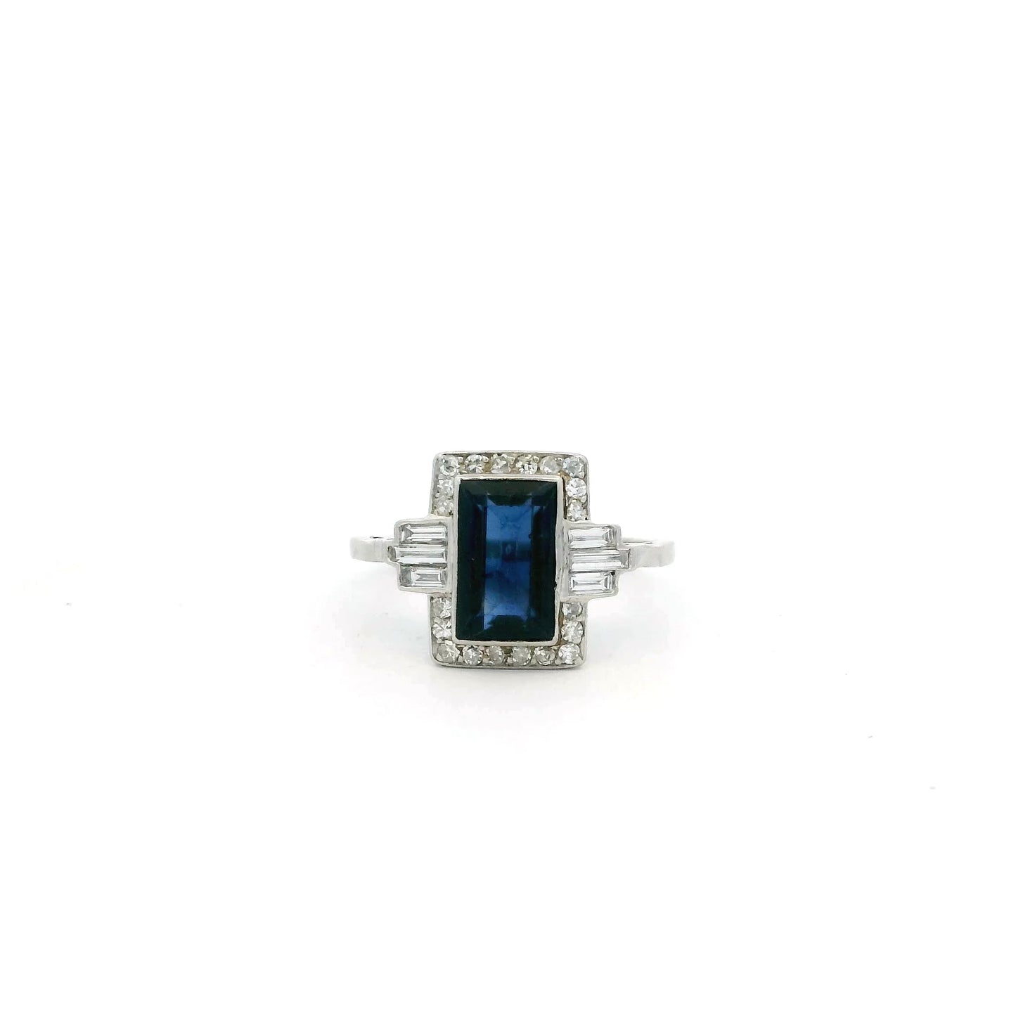 Art Deco 1.80ct Rectangular Sapphire And Diamond Cluster Ring