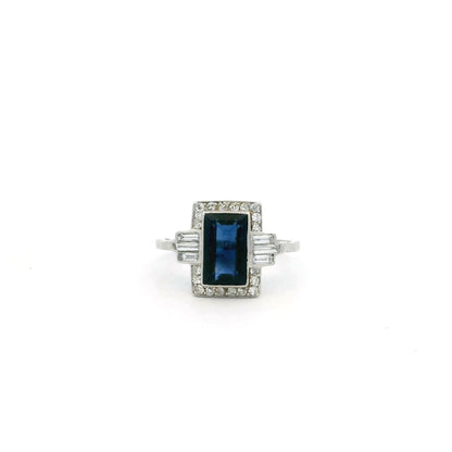 Art Deco 1.80ct Rectangular Sapphire And Diamond Cluster Ring