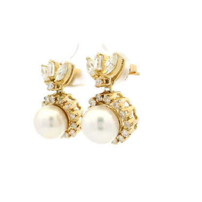 Pearl And Diamond Drop Earrings