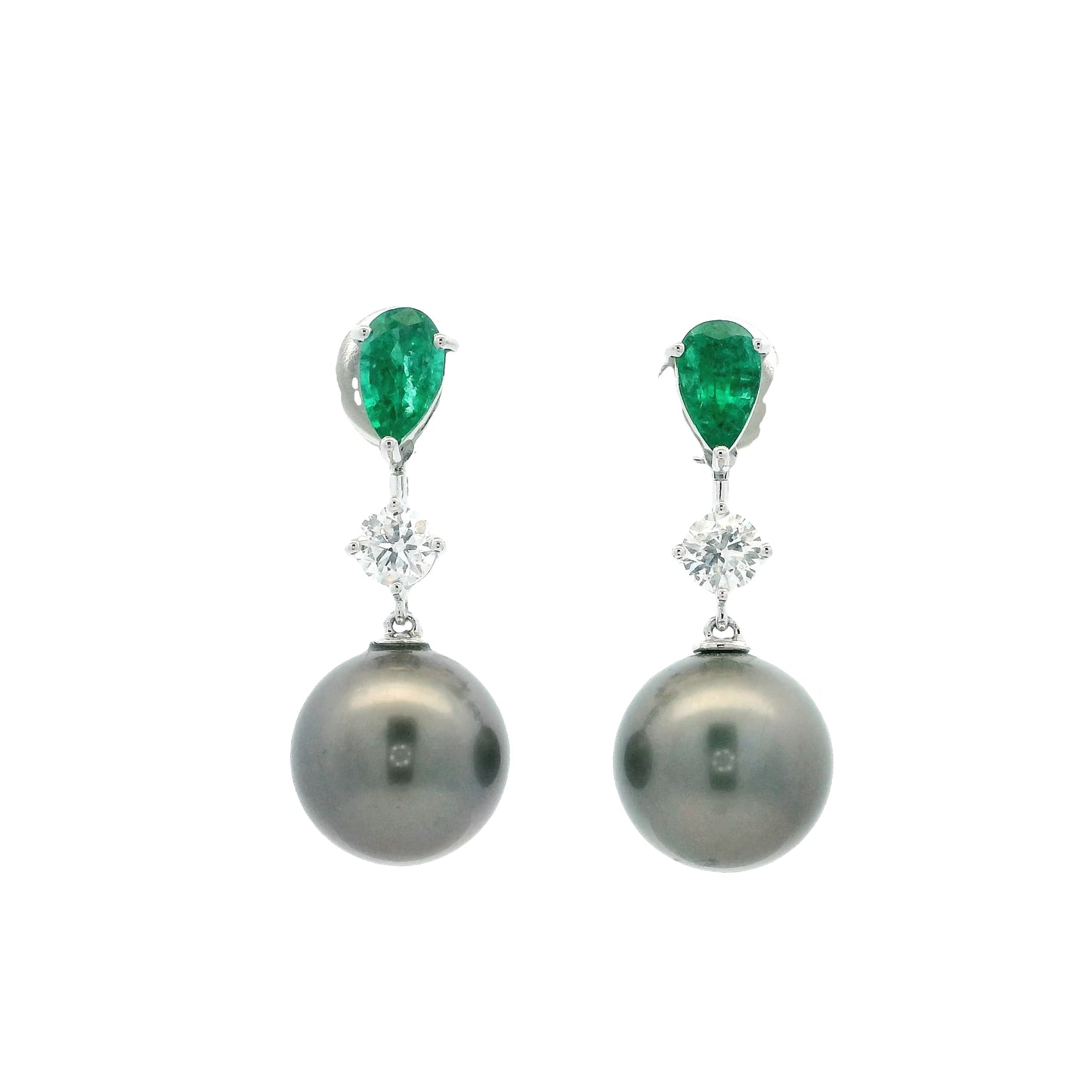 Emerald, Diamond And Tahitian Pearl Drop Earrings