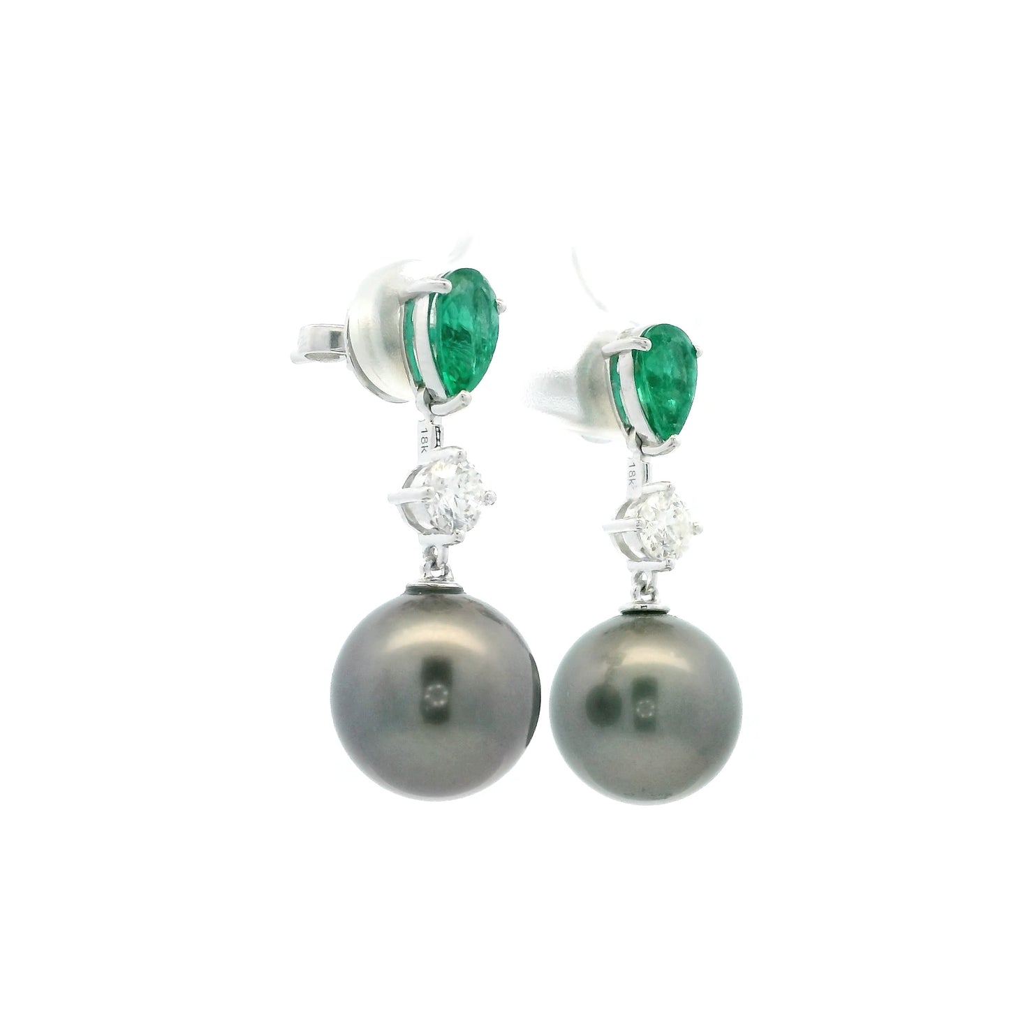 Emerald, Diamond And Tahitian Pearl Drop Earrings
