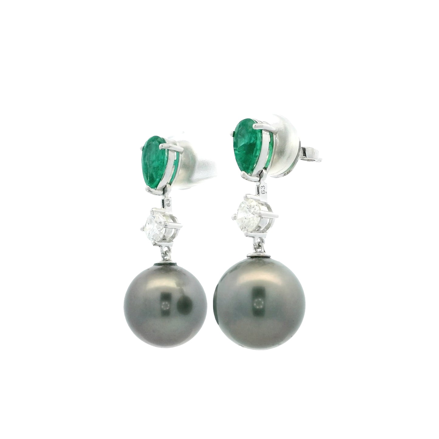Emerald, Diamond And Tahitian Pearl Drop Earrings