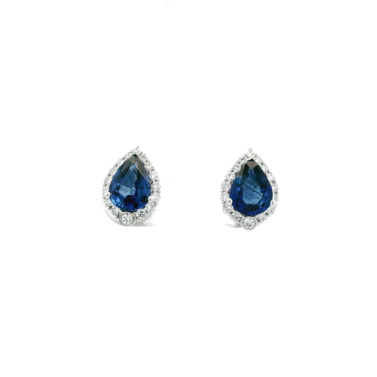 2.27ct Pear Sapphire And Diamond Cluster Stud Earrings