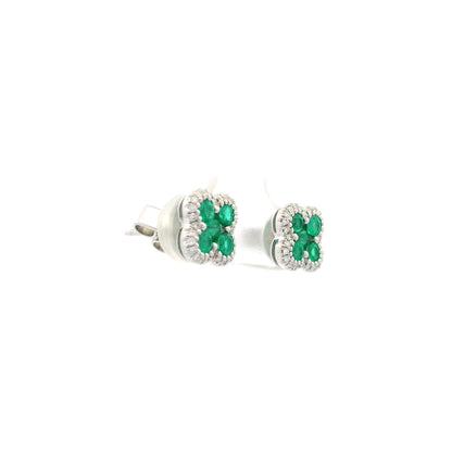 0.71ct Emerald And Diamond Quatrefoil Stud Earrings