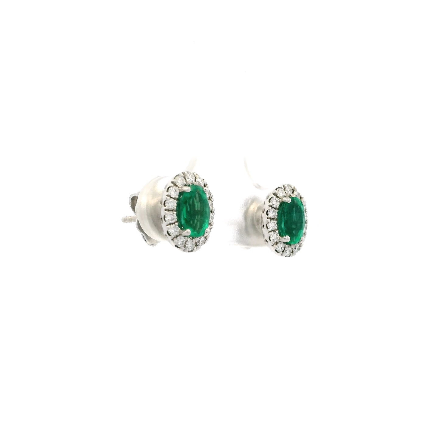 0.92ct Oval Emerald And Diamond Cluster Stud Earrings