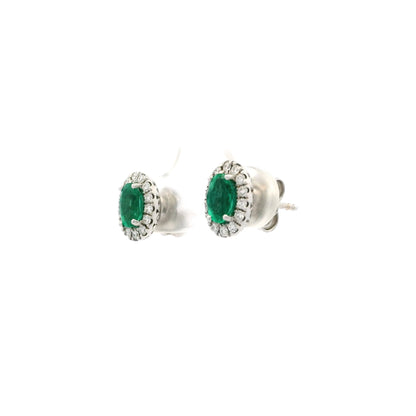 0.92ct Oval Emerald And Diamond Cluster Stud Earrings