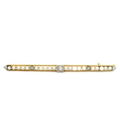 Pearl And Diamond Bar Brooch