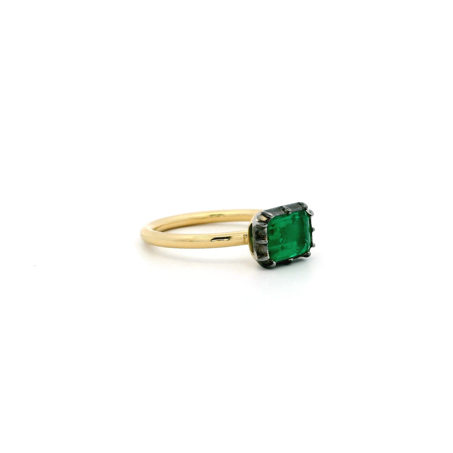 1.18ct Certified Emerald Cut Emerald East West Georgian Style Solitaire Ring