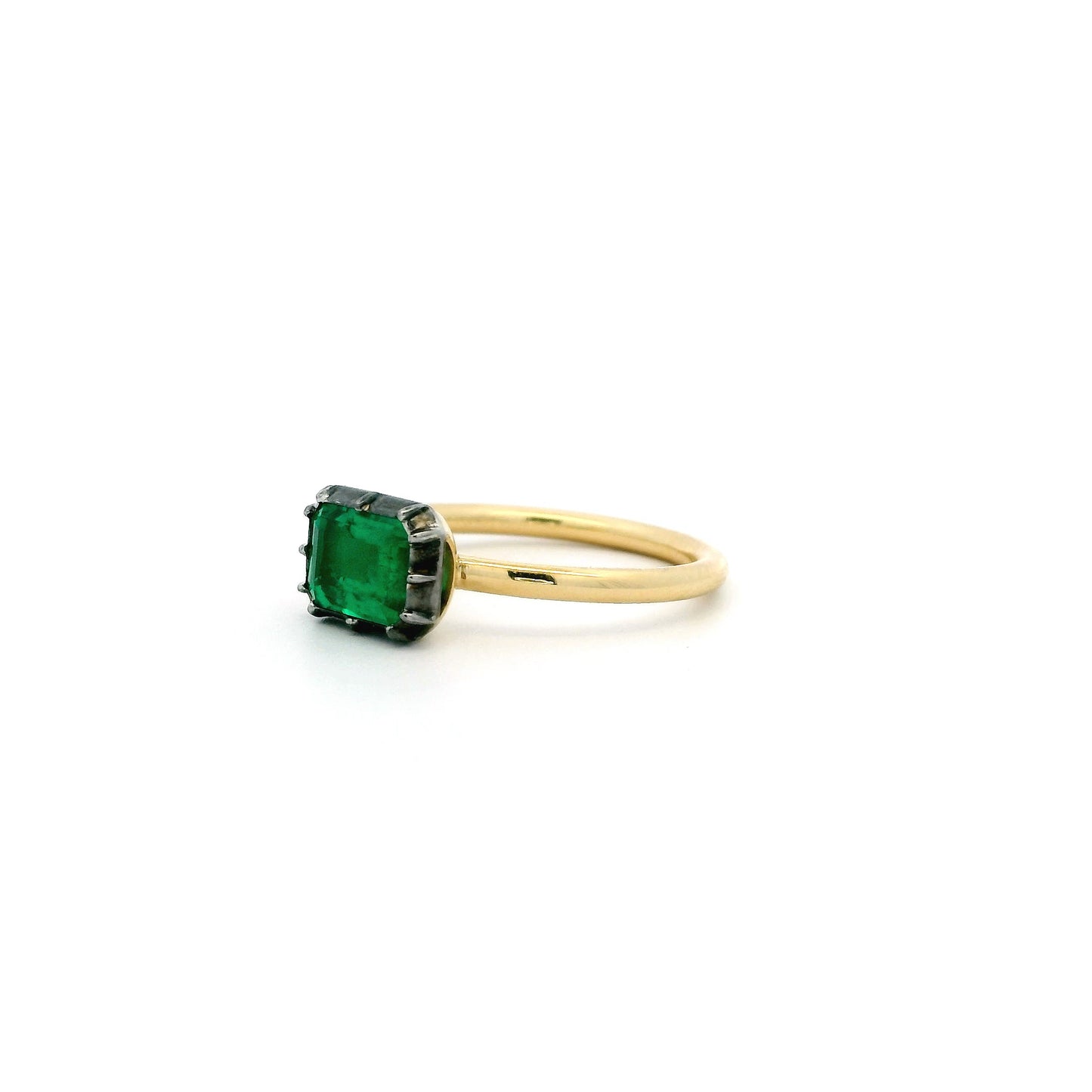 1.18ct Certified Emerald Cut Emerald East West Georgian Style Solitaire Ring