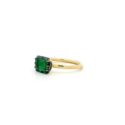 1.18ct Certified Emerald Cut Emerald East West Georgian Style Solitaire Ring