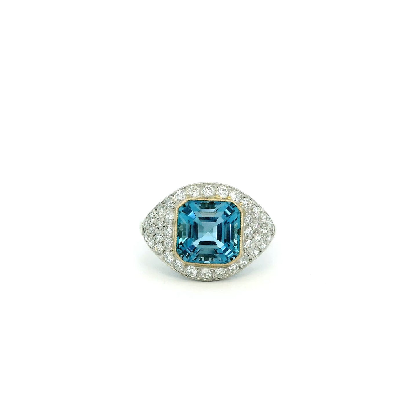2.66ct Square Aquamarine And Pave Diamond Dress Ring