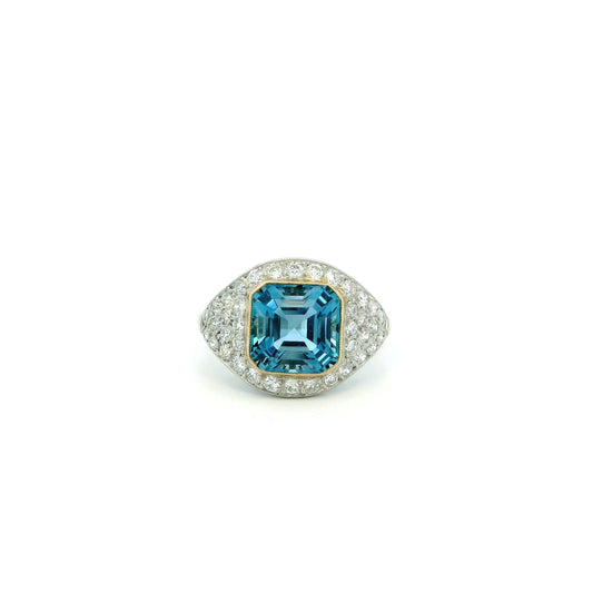 2.66ct Square Aquamarine And Pave Diamond Dress Ring